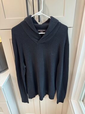 Michael Kors Men's Black V-Neck Shawl Collar Sweater L